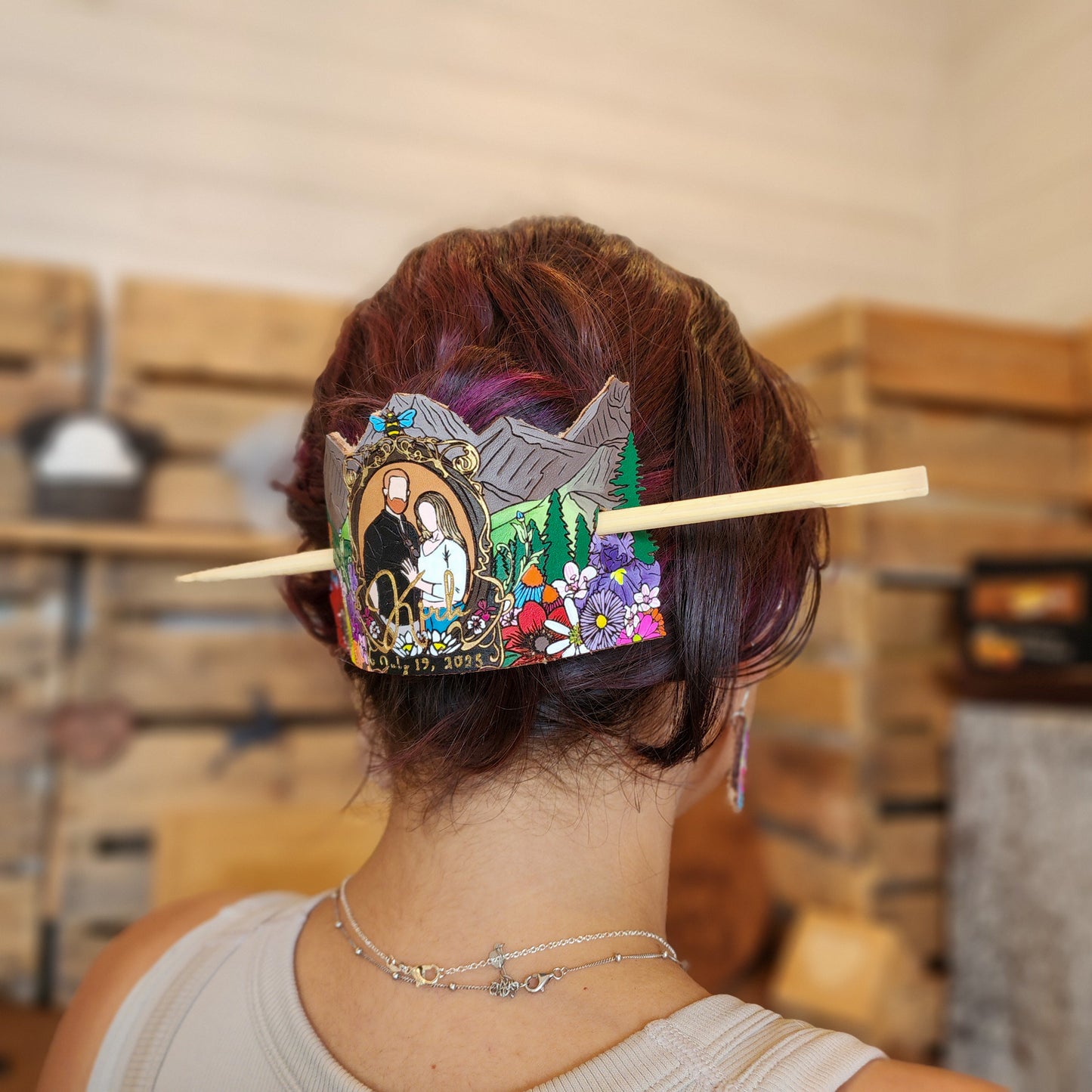 Custom Handcrafted Leather Hairpin-Painted